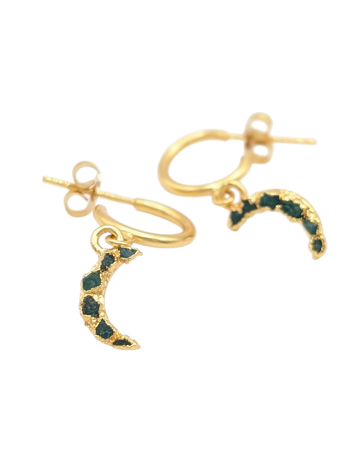 Gold Plated Half Moon Earrings with Colombian Emeralds
