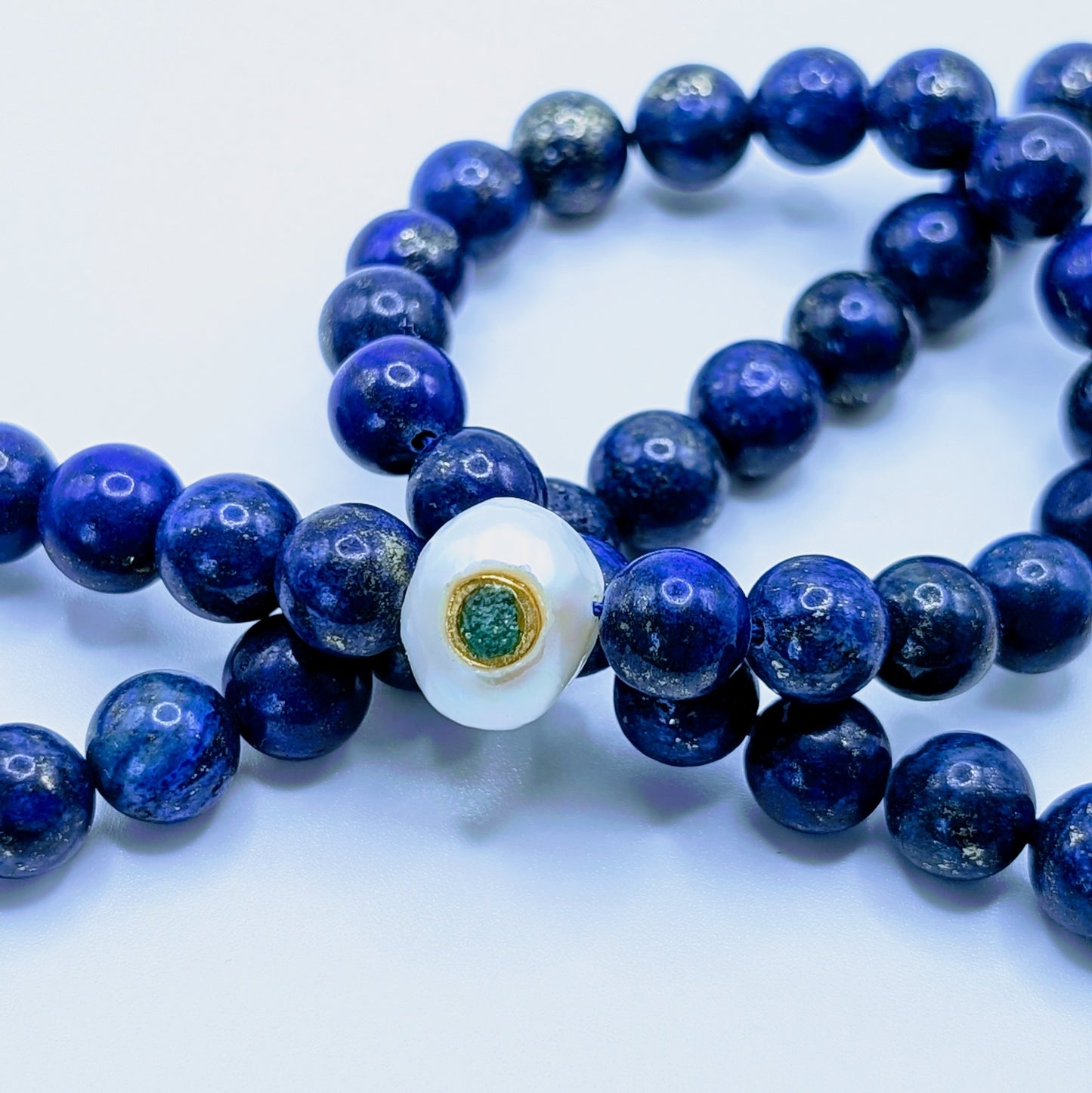 MARINA-Lapis Necklace with Pearl and Emerald Pendant
