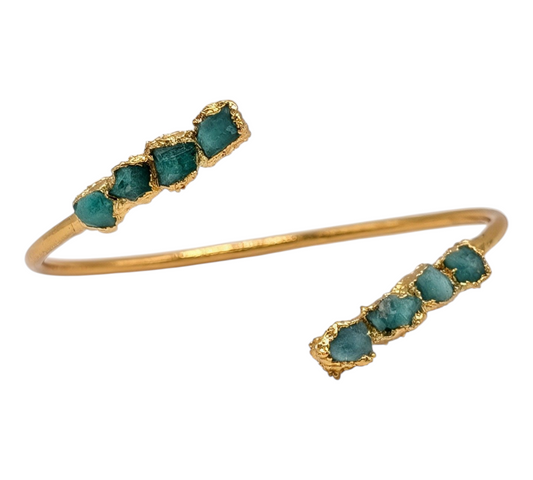 Gold bracelet open front emeralds