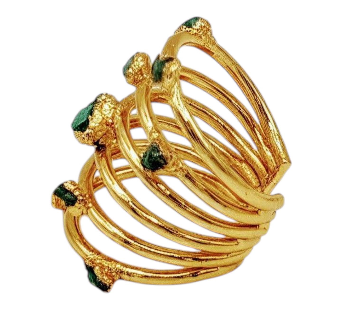 Música Ring — Gold-Plated Bronze with Raw Colombian Emeralds