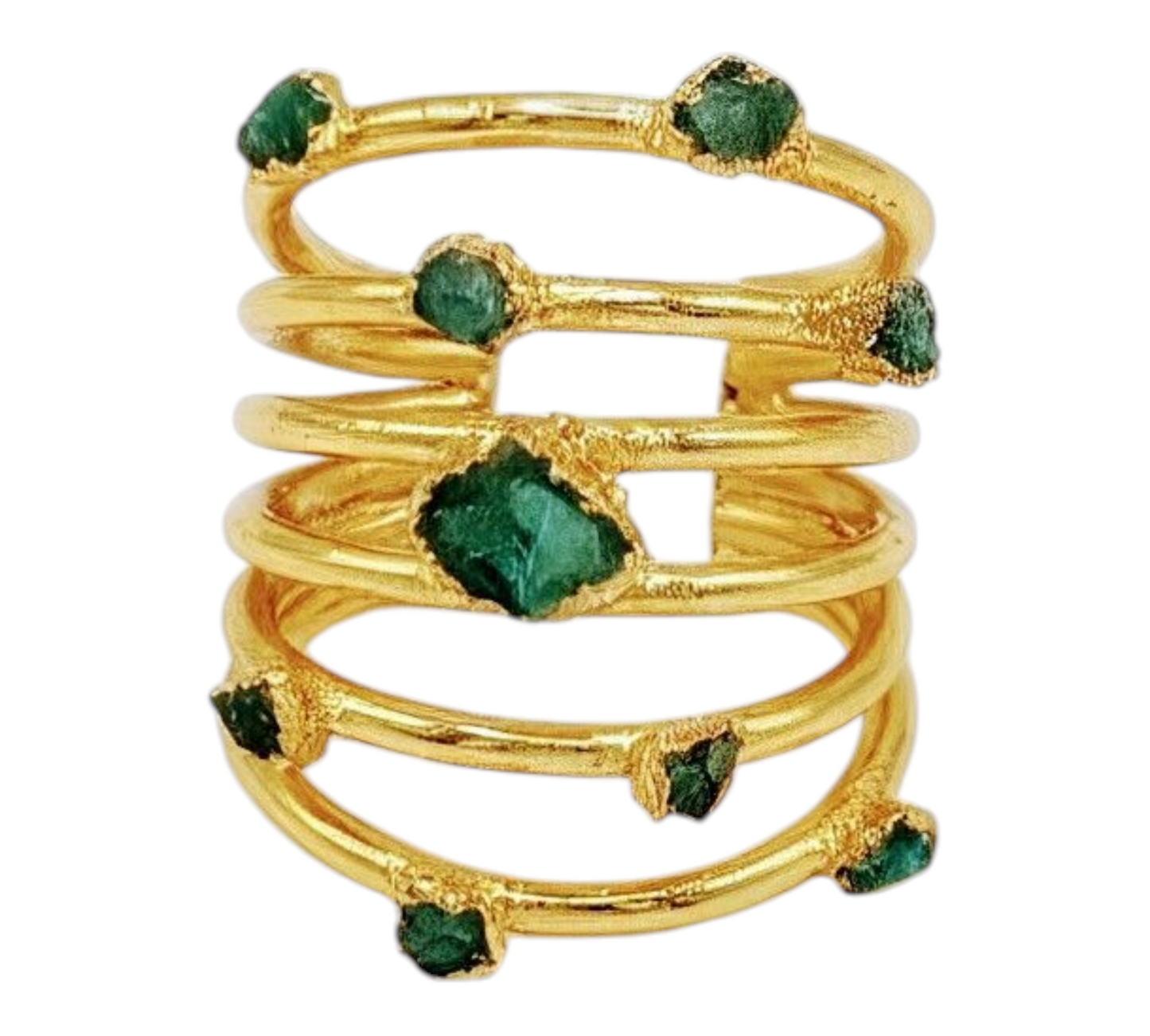 24-carat gold-plated spiral ring with raw emerald details