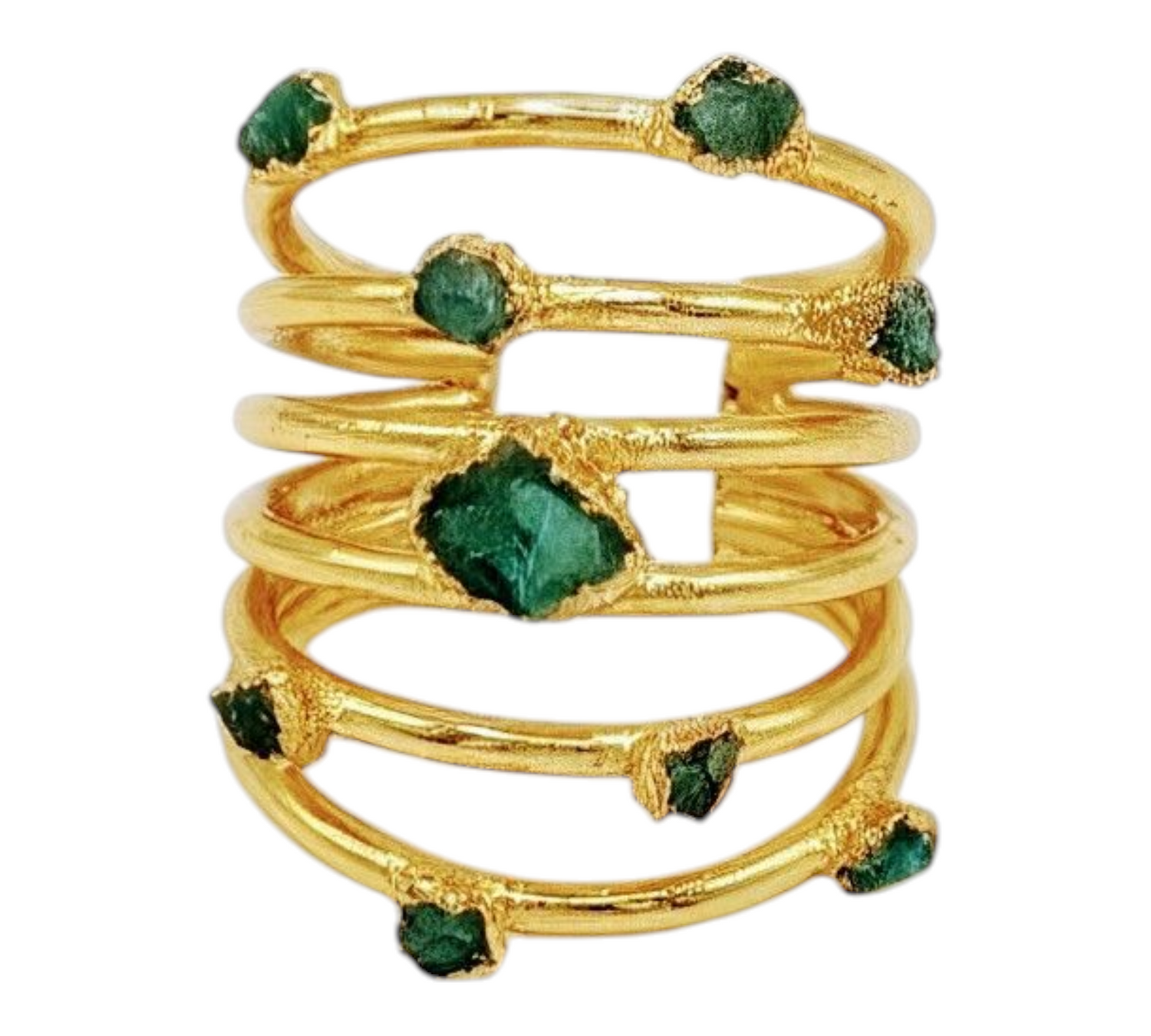 24-carat gold-plated spiral ring with raw emerald details