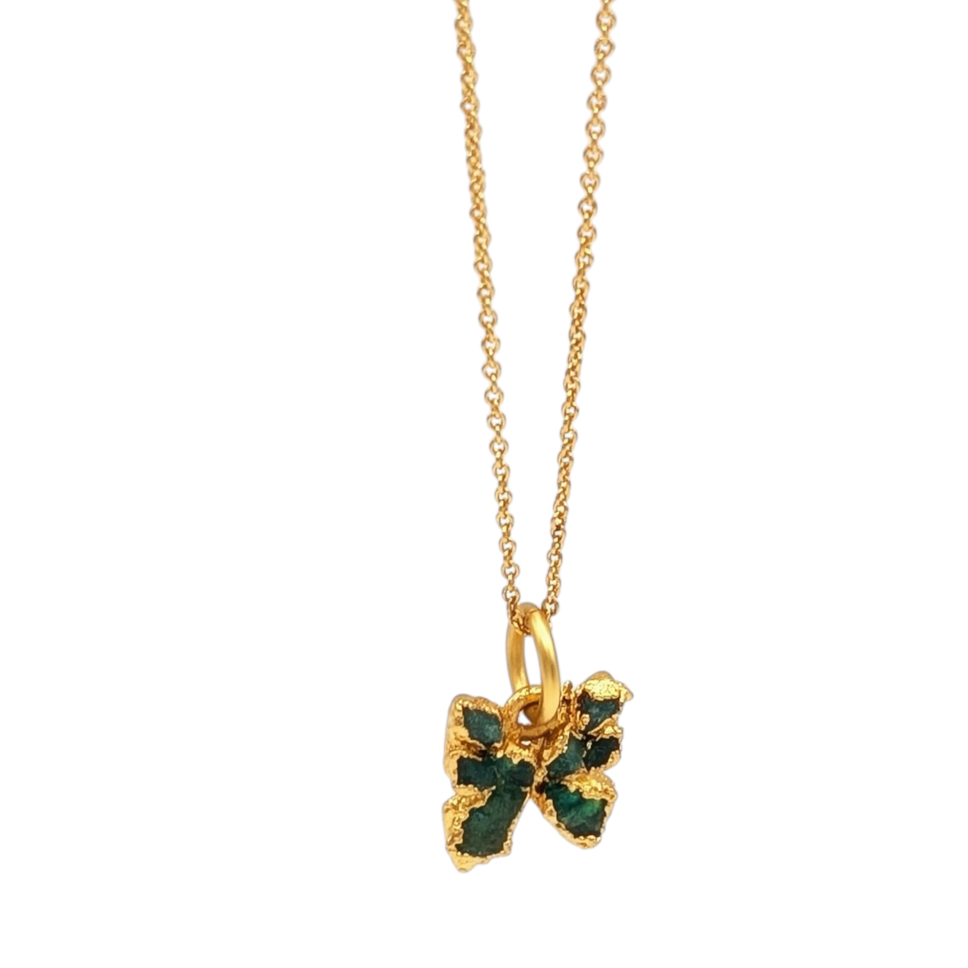 Gold Plated Butterfly Pendant Necklace with Colombian Emeralds