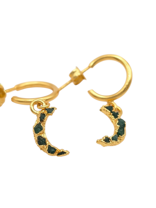 Gold Plated Half Moon Earrings with Colombian Emeralds