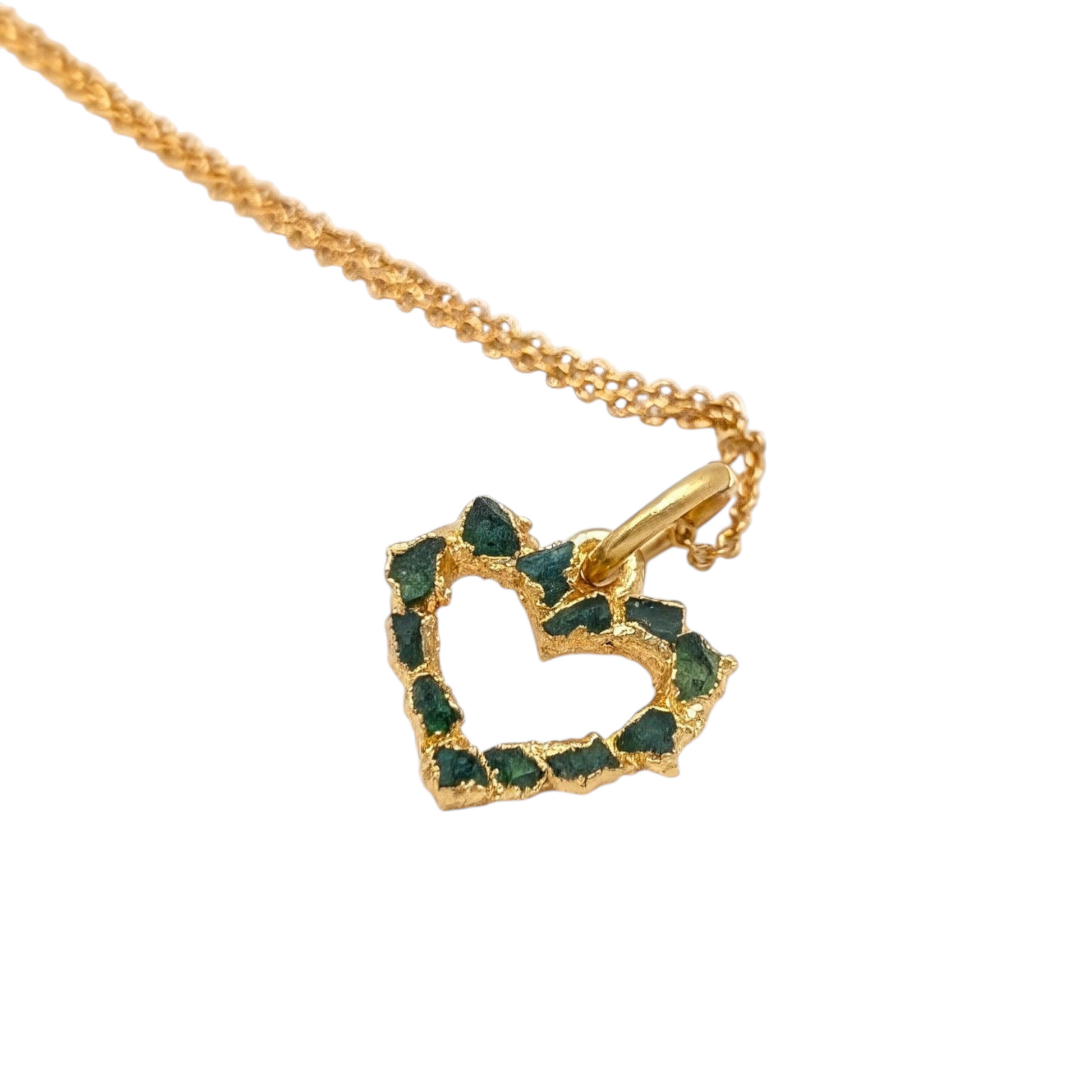 Gold Plated Necklace with Heart-Shaped Colombian Emerald Pendant