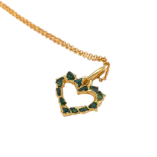 Gold Plated Necklace with Heart-Shaped Colombian Emerald Pendant