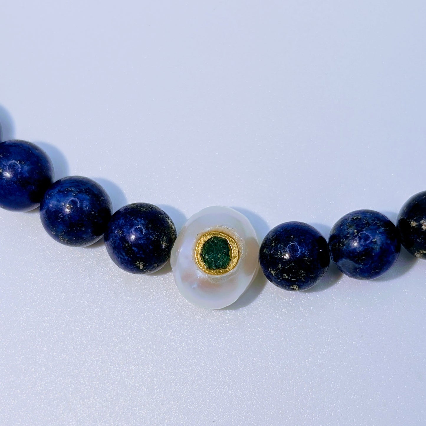 MARINA-Lapis Necklace with Pearl and Emerald Pendant