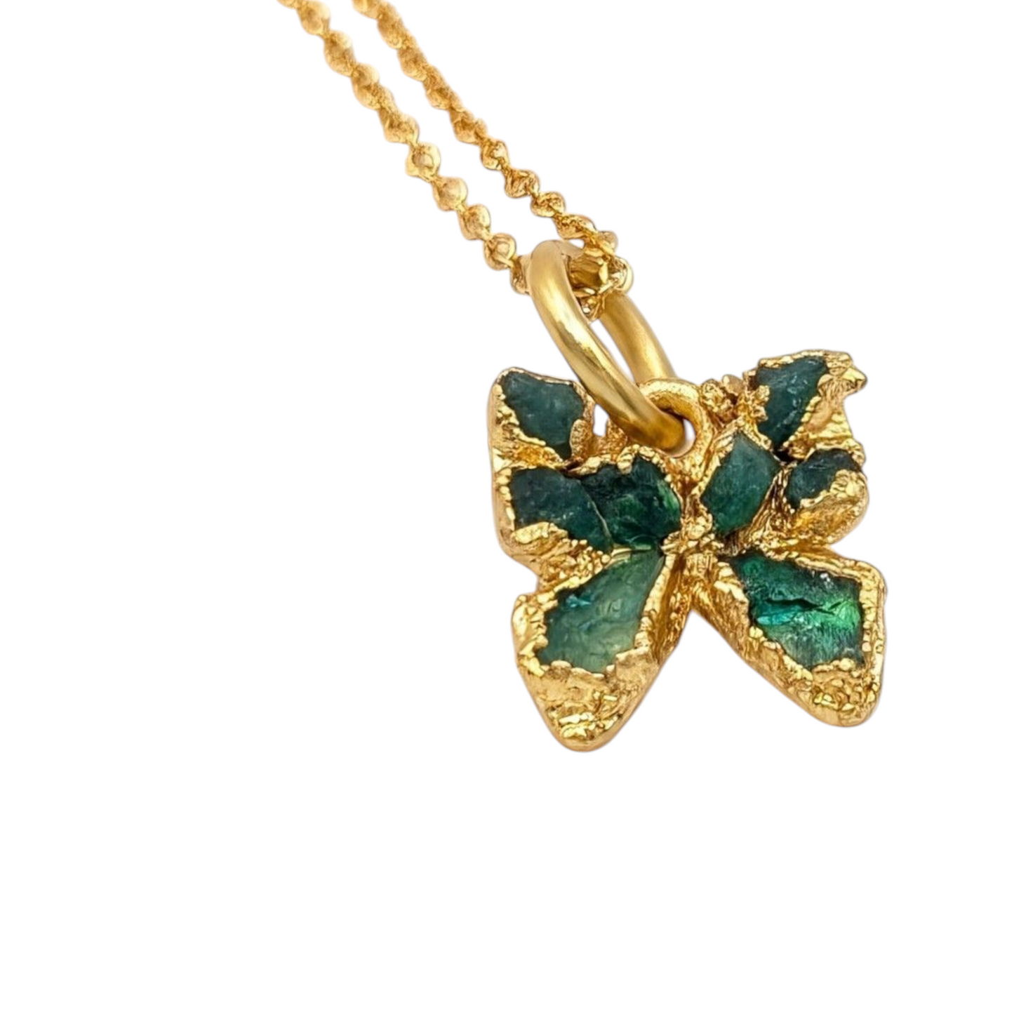 Gold Plated Butterfly Pendant Necklace with Colombian Emeralds
